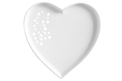 Тарелка (сердце) малая, белая Листья в подарочной упаковке 13 см